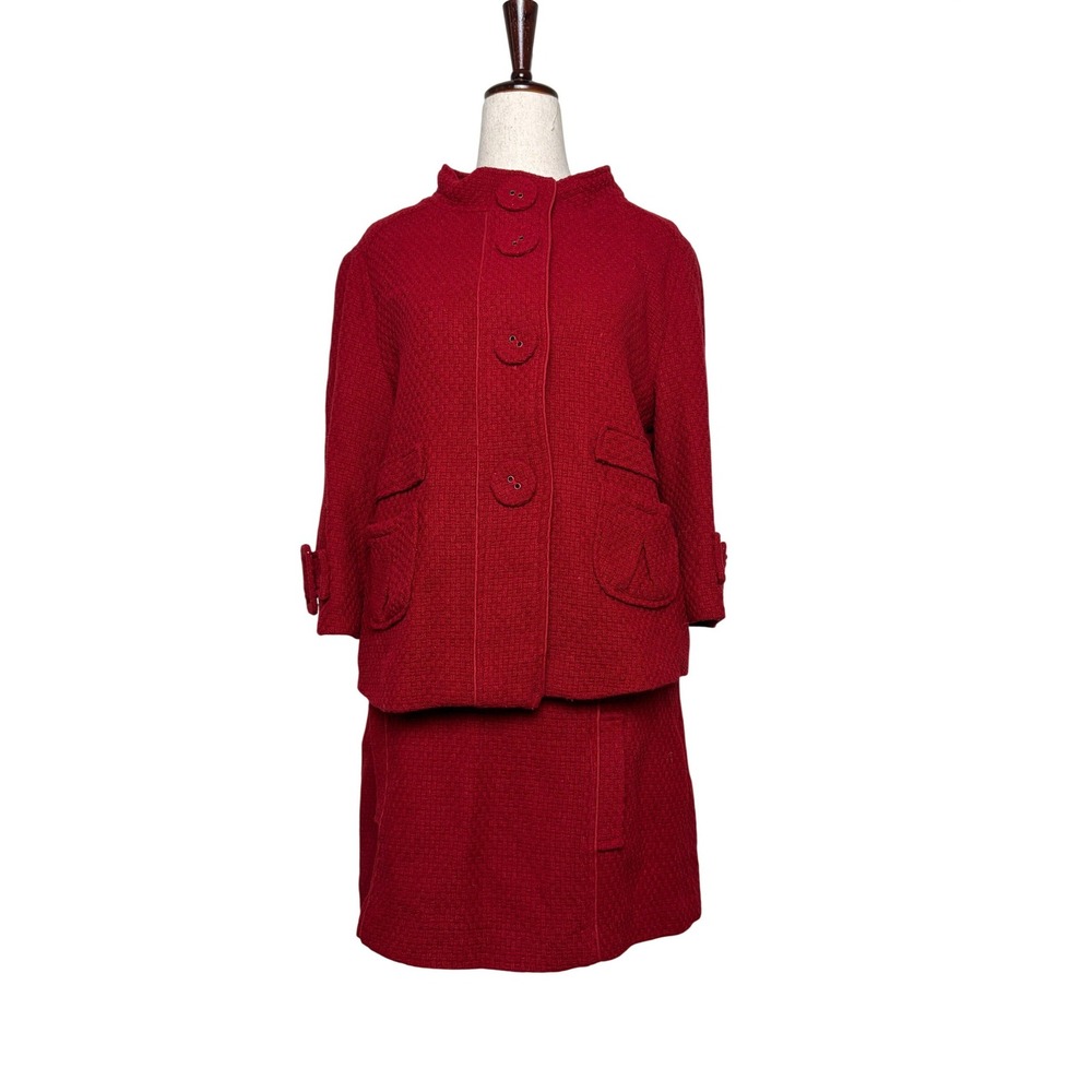 Morgan De Toi Red Wool Blend Tweed Skirt Suit Set Red Jacket Skirt NEW‎